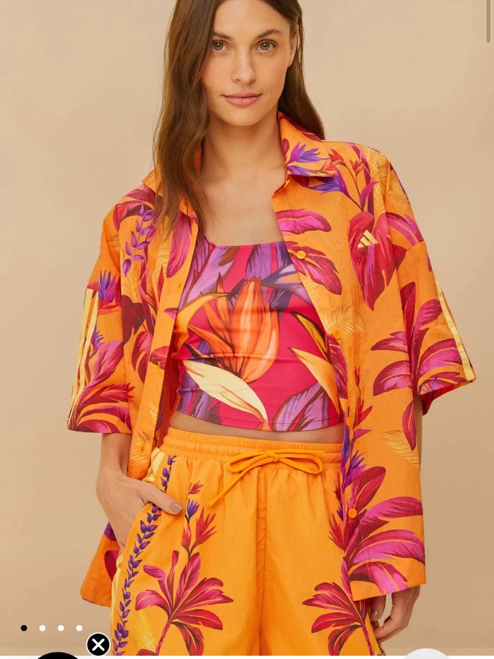 Orange Tropical Print Short-Sleeve Women’s Shirt- Farm Rio/Adidas - Picture 3 of 6